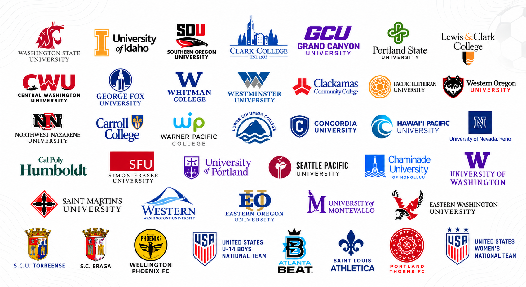 Collage of educational institutions from FC Salmon Creek's College Bound archive